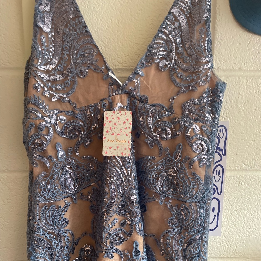 Free People Night Shimmers Dress Sundown Blue